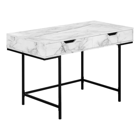 Monarch Specialties Computer Desk, Home Office, Laptop, Storage Drawers, 48"L, Work, Metal, White Marble Look, Black I 7558